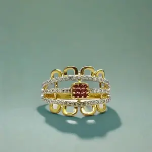 Anillo de Oro Tradicional con Racimo de Piedras Rojas y Capas con Cristales Incrustados, Joyería Festiva para Mujer, Anillo de Oro de Lujo - Product Image 3
