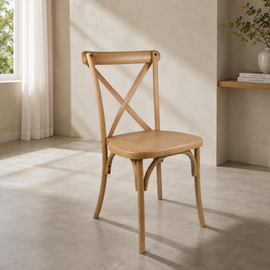 Chaise en résine durable à dossier croisé, bois naturel, moderne, réglable pour salle à manger, hôtel, solide et durable, extérieur - Product Image 1