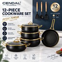 Set Peralatan Masak Stainless Steel 12 Buah, Set Panci dan Wajan untuk Kompor Induksi dengan Tutup Kaca, Peralatan Dapur