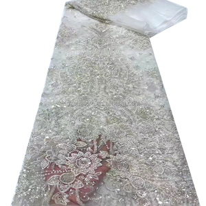 Tessuto di pizzo africano <span class=keywords><strong>oro</strong></span> con paillettes ricamate 3D fiori nigeriano in <span class=keywords><strong>Tulle</strong></span> di perline dal cortile per uso nuziale - Product Image 2