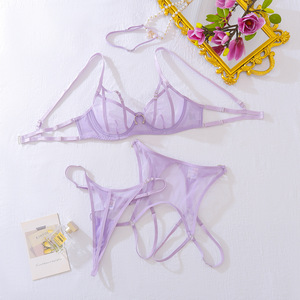 Conjunto de Lencería Erótica Personalizable, Nuevo y Sexy, con Tanga Transparente, Conjunto de Cuatro Piezas para Mujer - Product Image 5