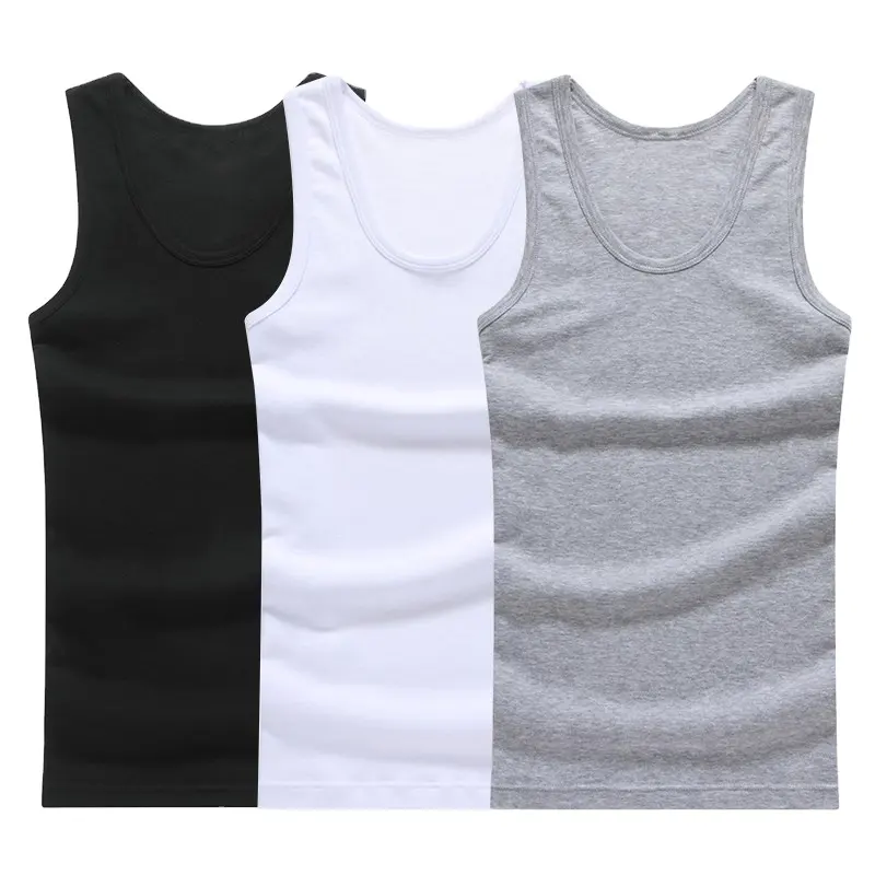 Hot Koop 100% Katoen O-Hals 2022 Zomer Ademend Nieuwe Mode Effen Kleur Mannen Tank Tops Mannelijke Effen Hemdjes