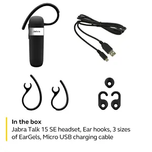 سماعة أذن أصلية من المصنع من Jabra موديل Talk 15 SE مزودة بتقنية Bluetooth أحادية الوزن وتعمل لاسلكيًا مع سماعة أذن واحدة ومزودة بميكروفون مدمج