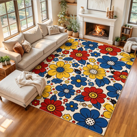 Maßgefertigter Bedruckter Teppich Rot-Weißer Kräftiger Blumenteppich für Wohnzimmer Große Größe Schlafzimmer Waschbar Rutschfest Weich Boho Tapis