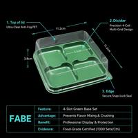 Boîte d'emballage alimentaire jetable en PET transparent carré à 4 compartiments, personnalisable, épaisseur 1-3 mm, pour boulangerie, gâteaux, pain, desserts CF-46