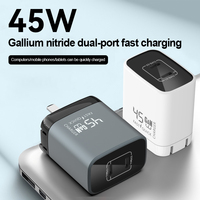 Cargador Justlink de 45W con Carga Rápida, Adaptador Inteligente de 2 Puertos USB-C GaN con ABS para Laptop, Teléfono y Auriculares - Función PD3.0 de 45W 35W 18W 27W