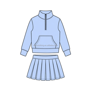 Ensemble de tennis pour filles : Sweat-shirt demi-zip en polyester, jupe plissée, respirant et à séchage rapide – Pack tenue de sport scolaire pour enfants - Product Image 4