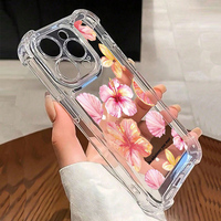 Funda Protectora Transparente para Teléfono Móvil con Diseño Floral, Protección Anticaídas en las Cuatro Esquinas, TPU Transparente para iPhone XR XS 11 12 13 14 15 16 Pro Max