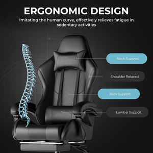 Chaise de jeu de massage noire la plus confortable et relaxante, entièrement en cuir, avec siège pivotant à 360 degrés, réglable en hauteur pour le bureau - Product Image 3