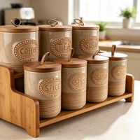 Ensemble de 7 pots à épices en céramique minimalistes avec couvercles en bois, fabriqués à la main pour la préservation de la fraîcheur
