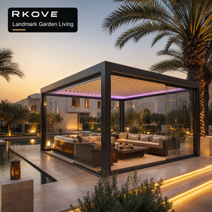 Pérgola Motorizada con Paneles de Vidrio Opcionales e Iluminación RGB, Pabellón Residencial de 8x8m, Independiente, con Vidrio - Product Image 3