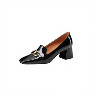 Pumps de bureau formelles à bout carré pour femmes, à enfiler, talon bloc de 5 cm, dessus en cuir véritable, hauteur accrue, EVA, printemps, été, automne - Product Image 4