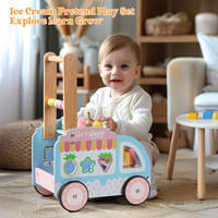 Andador de madera educativo multifuncional para bebés, carrito de helados, juguete de empuje para niños pequeños de 0 a 3 años, juego de simulación, regalo para