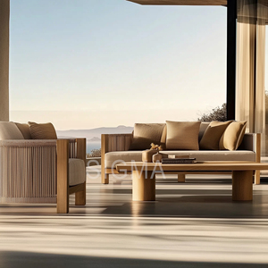 Mobili da Esterno in Teak Naturale Moderni e Artigianali con Intreccio in Corda e Gambe Rinforzate in Teak per Hotel e Giardini - Product Image 6