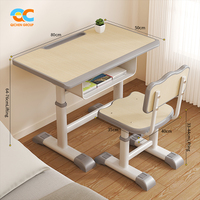 Bureau d'étudiant de grande taille avec chaise à dossier 80x50cm réglable 64-76cm, étagère à livres, fente pour crayons, CE EN71, chaise et bureau pour étudiant