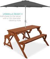 Table de pique-nique extérieure transformable 2-en-1 en bois avec banc de jardin interchangeable et trou pour parasol, idéale pour jardin et véranda