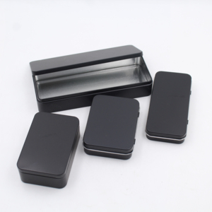 Grosir kotak timah pelat timah logam persegi panjang kecil hitam putih perak kaleng berengsel Mini untuk hadiah rokok kemasan permen Mint - Product Image 4