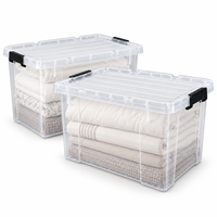 Conteneur de rangement pour vêtements et literie de grande capacité, en plastique PP transparent, 135 L, avec couvercle à fermeture, organisateur pour la buanderie à domicile
