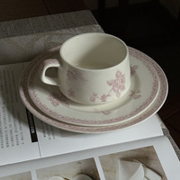 Tasse à café et soucoupe en céramique fleur rose vintage français Ins ensemble assiette à gâteau dessert créative