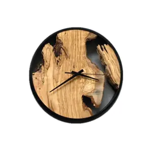 Rustic Wood Wall Clock Live Edge relógio de madeira oliveira com Metal Frame Ticking Silent Dial Único relógio artesanal