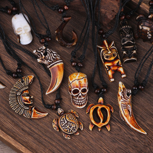 Collar con colgante <span class=keywords><strong>de</strong></span> diente <span class=keywords><strong>de</strong></span> <span class=keywords><strong>lobo</strong></span> <span class=keywords><strong>de</strong></span> imitación <span class=keywords><strong>de</strong></span> hueso <span class=keywords><strong>de</strong></span> yak, estilo vintage, con diseño <span class=keywords><strong>de</strong></span> calavera <span class=keywords><strong>de</strong></span> resina y cadena <span class=keywords><strong>de</strong></span> cuerda, joyería unisex al por mayor - Product Image 1