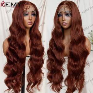 KEMY HAIR 프리미엄 내열 섬유 가발 6*13 HD 투명 레이스 느슨한 웨이브 합성 구리 가발 도매 - Product Image 6