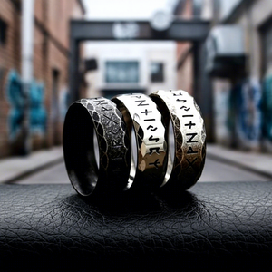 Anillo Vikingo de Acero Inoxidable 316 con Runas, para Hombre, Unisex, Textura Martillada, Tono Plateado Antiguo, Estilo Rebelde, Motero, Punk, Hip Hop - Product Image 1