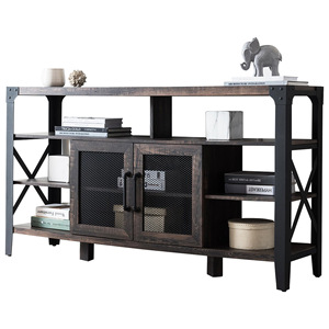 Steel and wood structure <b>TV</b> cabinet with iron mesh door, minimalist industrial style, home entertainment center, cross-border - Product Image 5