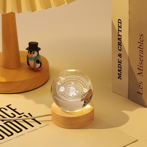 Lampe LED rechargeable par USB avec capteur tactile, base en bois massif pour chambre à coucher, support en verre cristal ou acrylique - Product Image 4