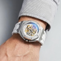 Montre mécanique pour homme, boîtier facetté, lunette à vis, aiguilles lumineuses, bracelet en silicone, montre-bracelet de sport de luxe