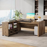 Bureau de direction convertible en forme de L, moderne et classique, en panneaux de bois MDF durables de 62,2 pouces, avec rangement et armoire à dossiers mobile pour bureau