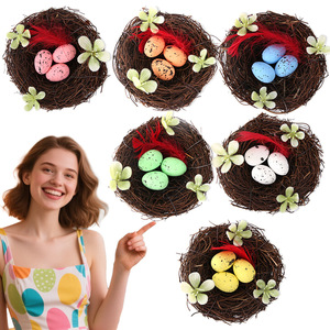 Nido di Uccello in Vimini Artificiale per Pasqua, Decorazione per Giardino con Uova Pasquali - Product Image 2