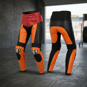 Orange Black Biker <b>Leather</b> <b>Trouser</b> - Product Image 2