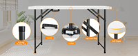 Table pliante de 5,5 pieds, portable, robuste, en plastique, pliable en deux, table utilitaire d'extérieur, hauteur réglable avec poignée de transport