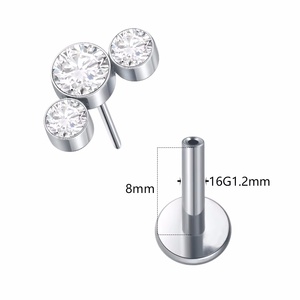 Titan threadless labret Stud cơ thể đồ trang sức đẩy Pin tinh thể Tai sụn Helix tragus Vàng Zircon cho môi xuyên chính thống - Product Image 2