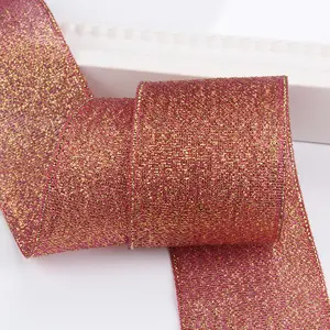 Factory Price 1inch 2 inches Stock Sale Metallic Braided Ribbon DIY Ribbons Glitter Shinning Package Ribbon for Christmas