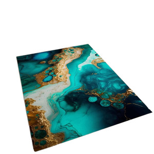 Alfombra de Mármol Turquesa con Relieve Dorado, Impresión Personalizada, Textura Suave y Duradera, Decoración para Sala de Estar, Dormitorio, Material PP, MOQ 1 - Product Image 3