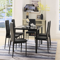 Ensemble de table à manger en cuir, meuble de salle à manger, en verre, 6 chaises, 7 pièces