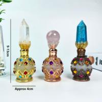 Bouteilles de parfum en cristal naturel fantaisie en gros, flacons d'huile essentielle vides avec bouchon boule et pointe en cristal pour cadeaux en cristal