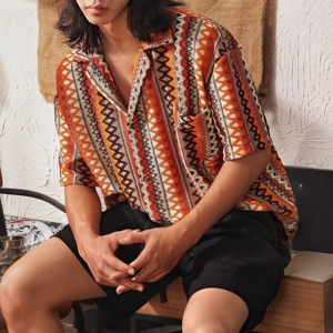 <span class=keywords><strong>Camisa</strong></span> Casual Vintage de <span class=keywords><strong>Manga</strong></span> <span class=keywords><strong>Corta</strong></span> con Cuello Camisero, Diseño de Alta Calidad, 100% Algodón Transpirable, Holgada para Verano - Product Image 2