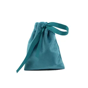 Özelleştirilmiş kılıfı Sky blue kadife İpli çuval bezi pamuk tuval hediye çantası takı ayakkabı toz paketleme için