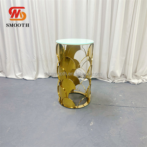 Pilier de table à dessert en métal lisse, doré, rond, socle en métal pour mariage, support pour fleurs, cylindre, table à gâteau - Product Image 4