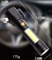Marteau de sécurité longue portée, en alliage d'aluminium, pour véhicule, lampe de poche LED, Rechargeable, 1 pièce