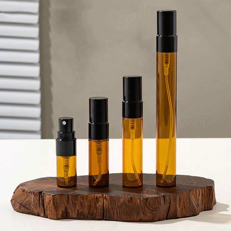 amber bottles with black sprayer