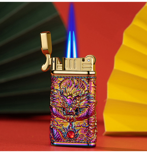 Encendedor de dragón <span class=keywords><strong>gas</strong></span> butano doble llama azul encendedor a prueba de viento - Product Image 5