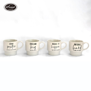 مجموعة أكواب قهوة سيراميك بتصميم بسيط من SWT - أكواب شاي مطبوعة قابلة للتكديس مع حامل معدني للمنزل والمقاهي - Product Image 5