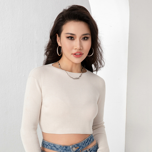Venta al por mayor de ropa interior sin costuras otoño mujer de manga larga de bambú de punto Jersey camiseta Crop Top Femme - Product Image 5