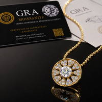 Collier pendentif en moissanite, argent sterling 925 plaqué or, rond, motif soleil, bijoux de mariage et de fiançailles, collier pour femme