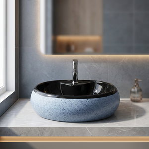 Vasque de comptoir en céramique noire à surface solide, design moderne, pour usage hospitalier, lavabo décoratif de petite taille pour salle de bain - Product Image 5
