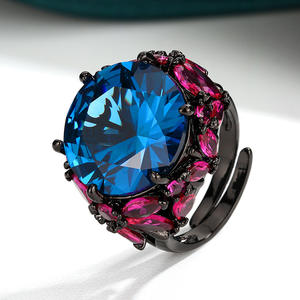 Bague en cuivre écologique plaqué or <span class=keywords><strong>noir</strong></span> avec corindon rouge et <span class=keywords><strong>spinelle</strong></span> bleue de 16 mm, sertie de zircone cubique, pour des déclarations tendance - Product Image 4